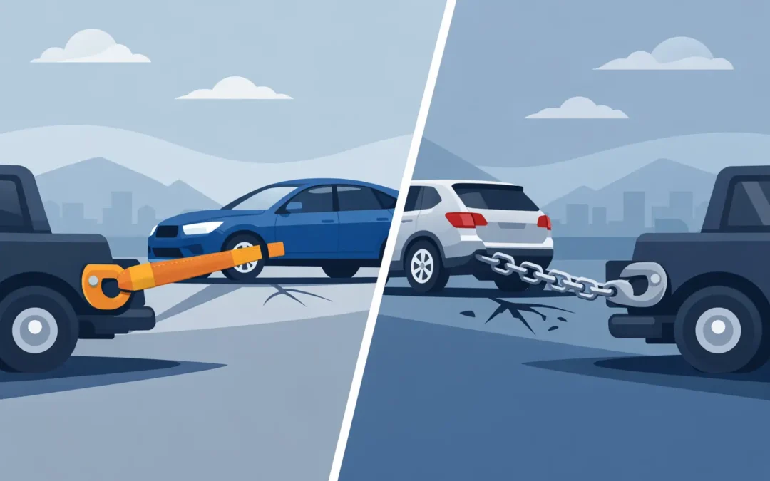 Soft Strap Versus Chain Towing: What Protects?